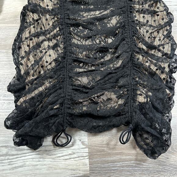 NWT L'atiste by Amy Black Nude Ruched Lace Mesh Long Sleeve Mini Dress- Size 1X - Picture 6 of 10